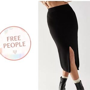 Free People Black Ribbed Pencil Skirt